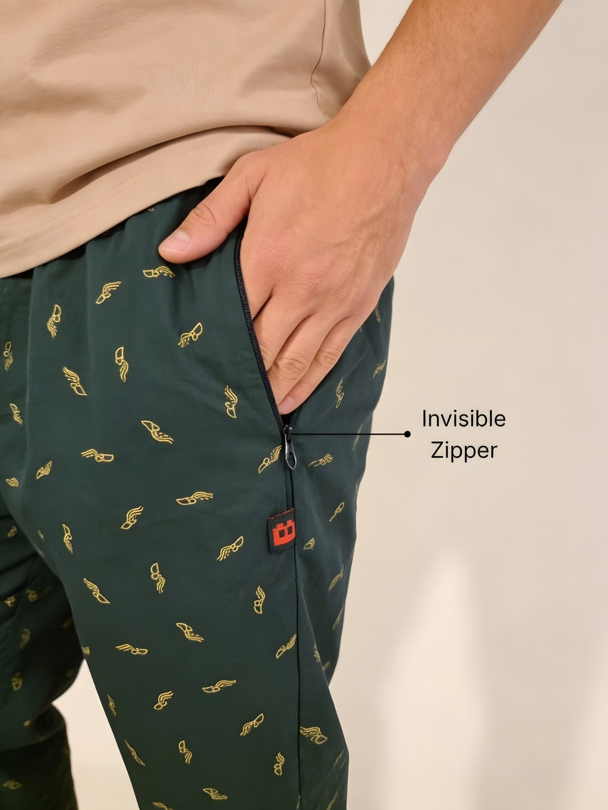 Boxy Crew Men's Night Suit Set - Beige T-Shirt & Dark Teal Printed Lounge Pyjama, 100% Cotton Sleepwear, No-Mark Elastic, Invisible Zip Pocket, Drawcord, Dual Pockets, – product image 4