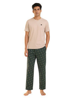 Boxy Crew Men's Night Suit Set - Beige T-Shirt & Dark Teal Printed Lounge Pyjama, 100% Cotton Sleepwear, No-Mark Elastic, Invisible Zip Pocket, Drawcord, Dual Pockets, – product image 8