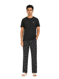 Boxy Crew Men's Night Suit Set - Black T-Shirt & Dark Teal Printed Lounge Pyjama, 100% Cotton Sleepwear, No-Mark Elastic, Invisible Zip Pocket, Drawcord, Dual Pockets, – product image 8