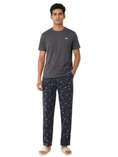 Boxy Crew Men's Night Suit Set - Charcoal Grey T-Shirt & Navy Blue Printed Lounge Pyjama, 100% Cotton Sleepwear, No-Mark Elastic, Invisible Zip Pocket, Drawcord, Dual Pockets, – product image 8