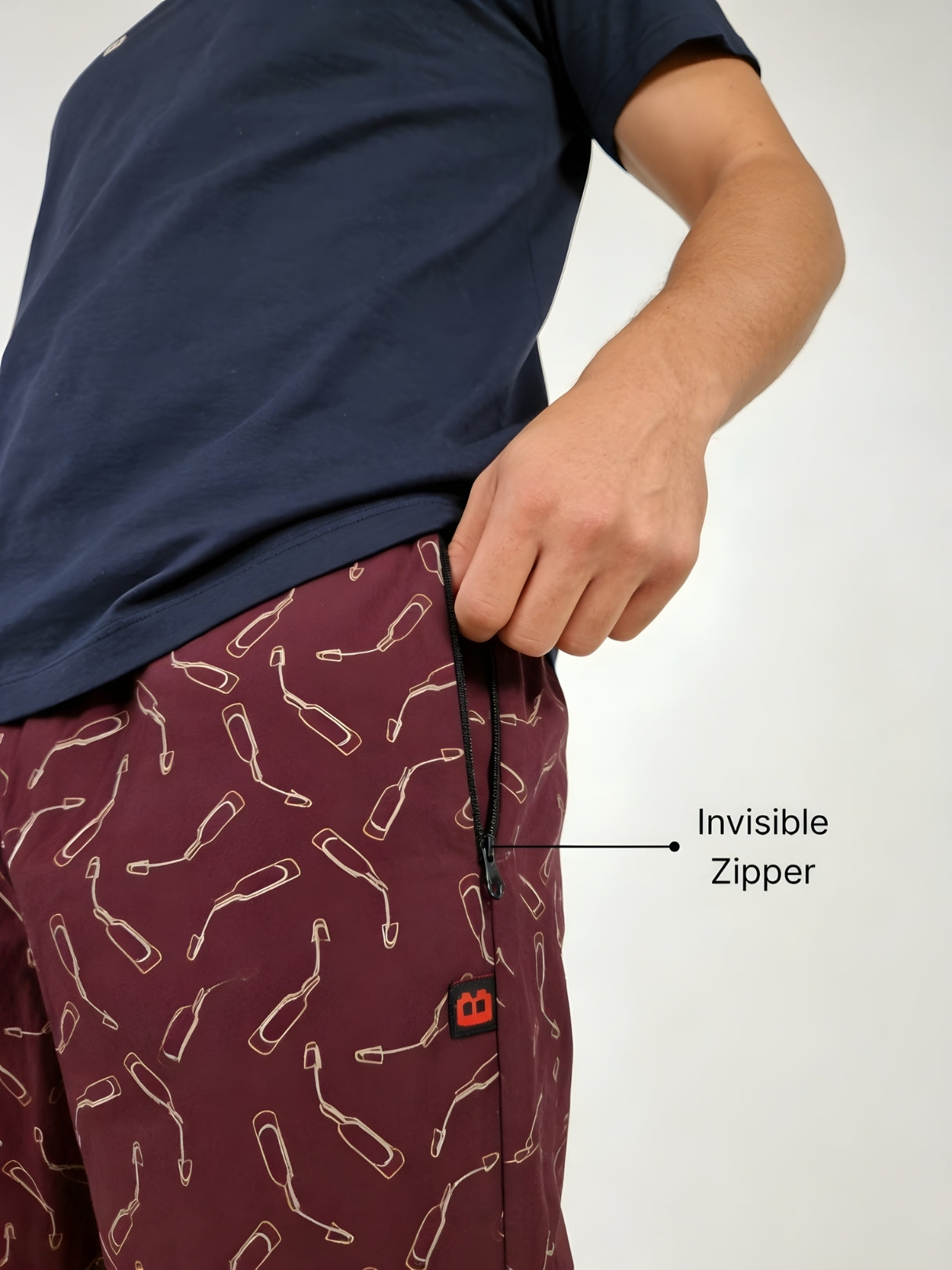 Boxy Crew Men's Night Suit Set - Navy Blue T-Shirt & Maroon Printed Lounge Pyjama, 100% Cotton Sleepwear, No-Mark Elastic, Invisible Zip Pocket, Drawcord, Dual Pockets, – product image 4