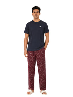 Boxy Crew Men's Night Suit Set - Navy Blue T-Shirt & Maroon Printed Lounge Pyjama, 100% Cotton Sleepwear, No-Mark Elastic, Invisible Zip Pocket, Drawcord, Dual Pockets, – product image 8