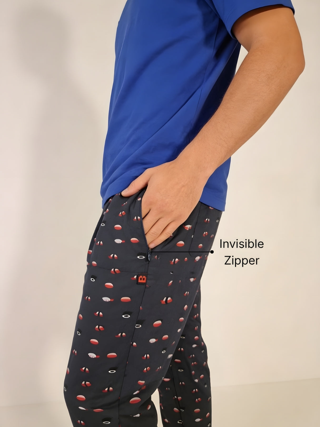Boxy Crew Men's Night Suit Set - Royal Blue T-Shirt & Charcoal Printed Lounge Pyjama, 100% Cotton Sleepwear, No-Mark Elastic, Invisible Zip Pocket, Drawcord, Dual Pockets, – product image 4