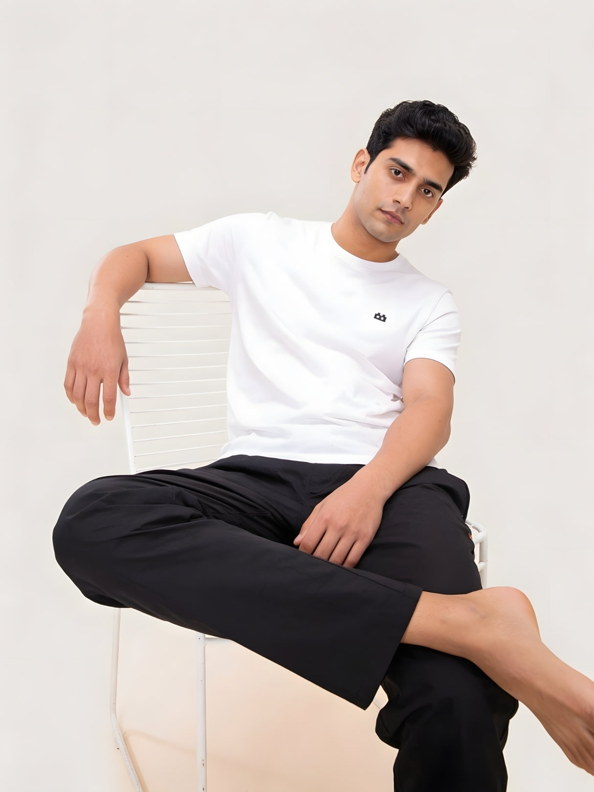 Boxy Crew Men's Night Suit Set - White T-Shirt & Black Solid Lounge Pyjama, 100% Cotton Sleepwear, No-Mark Elastic, Invisible Zip Pocket, Drawcord, Dual Pockets, Relaxed Fit, – product image 6