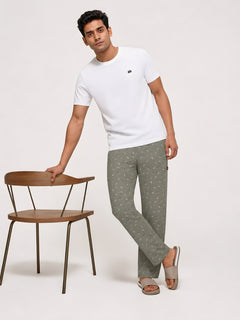Boxy Crew Men's Night Suit Set - White T-Shirt & Green Printed Lounge Pyjama, 100% Cotton Sleepwear, No-Mark Elastic, Invisible Zip Pocket, Drawcord, Dual Pockets, Relaxed Fit, – product image 6
