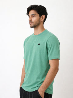 Boxy Crew Men 100% Cotton Regular Fit Round Neck Half Sleeve Solid Casual T-Shirt Combo Pack of 2 | Beige + Pista Green product view 3