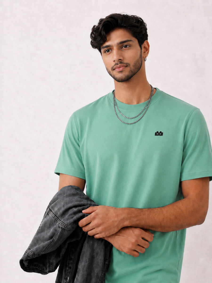 Boxy Crew Men 100% Cotton Regular Fit Round Neck Half Sleeve Solid Casual T-Shirt Combo Pack of 2 | Black + Pista Green product view 2