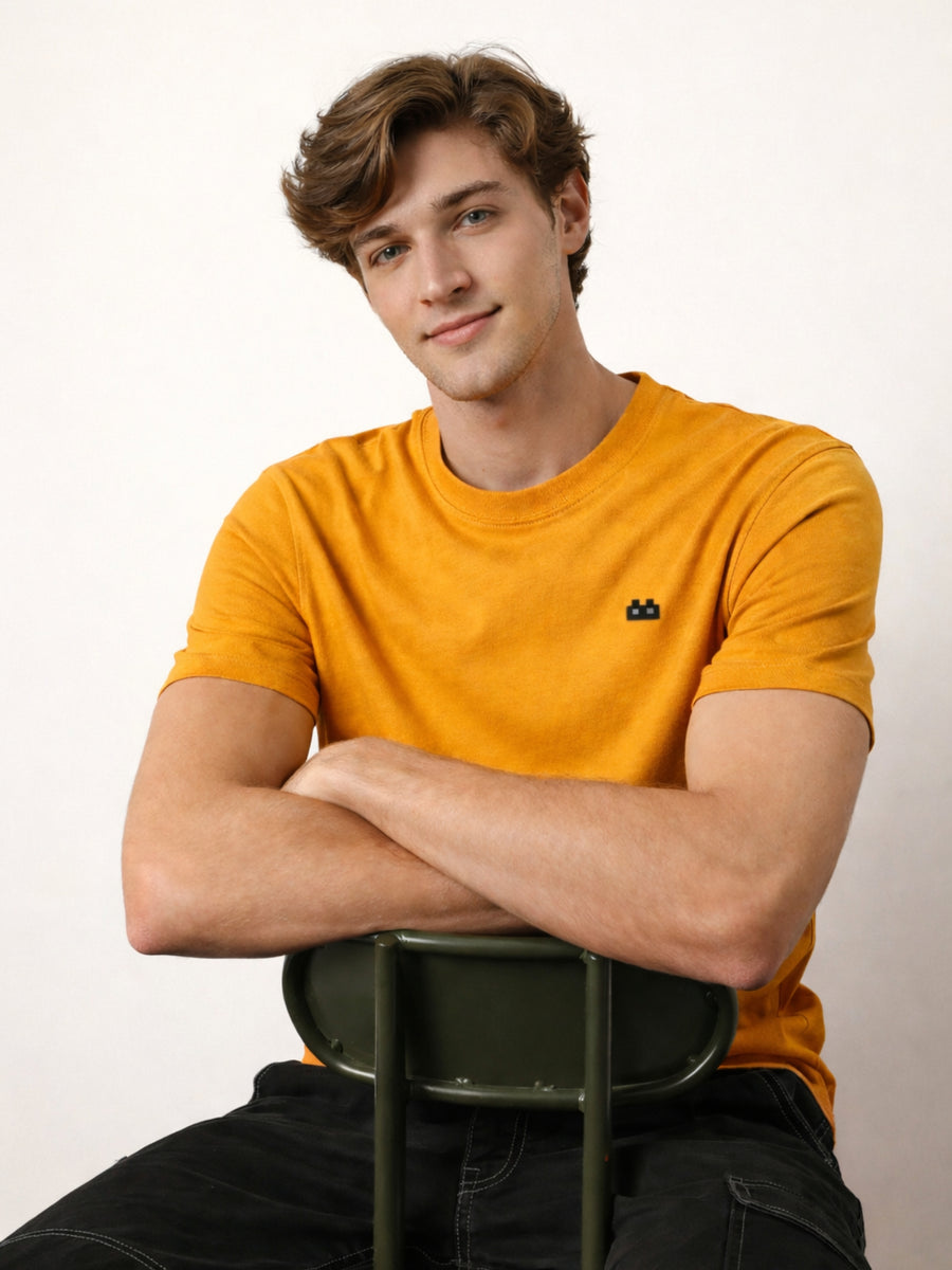 Boxy Crew Men 100% Cotton Regular Fit Round Neck Half Sleeve Solid Casual T-Shirt Combo Pack of 2 | Maroon + Mustard product view 2