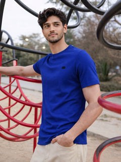 Boxy Crew Men 100% Cotton Regular Fit Round Neck Half Sleeve Solid T-Shirt Combo Pack of 3 | White + Royal Blue Accent product view 4