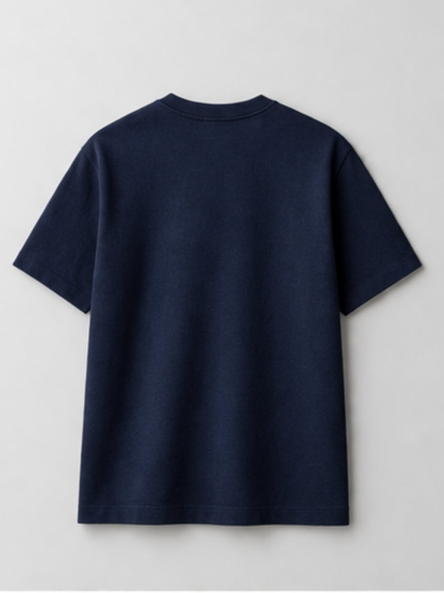 Boxy Crew Men's 100% Cotton Regular Fit Solid Round Neck T-Shirt | Double Bio-Washed | Half Sleeve Casual Plain Tee | 180 GSM Breathable Soft Touch Everyday Wear | Navy Blue | Made in India – product image 1