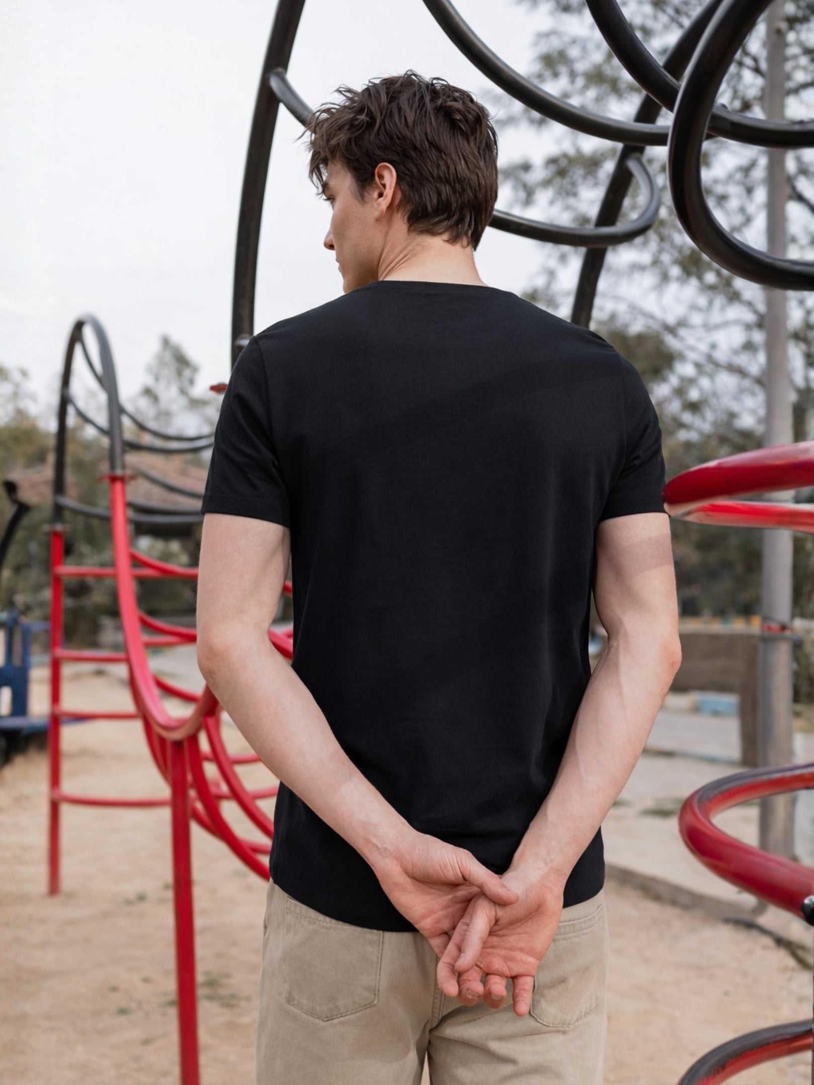 Boxy Crew Men's 100% Cotton Regular Fit Solid Round Neck T-Shirt | Double Bio-Washed | Half Sleeve Casual Plain Tee | 180 GSM Breathable Soft Touch Everyday Wear | Black | Made in India – product image 1