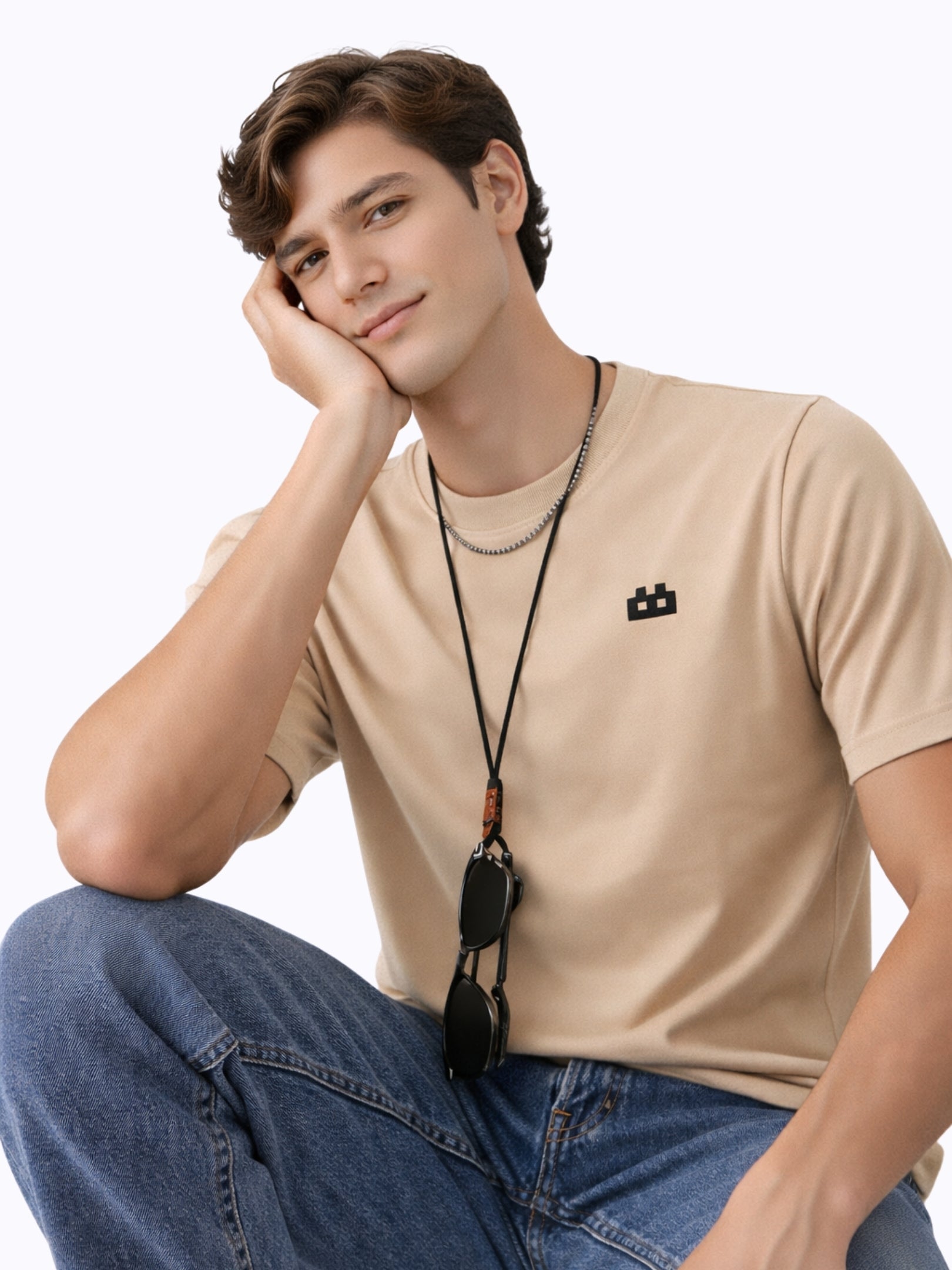 Boxy Crew Men's 100% Cotton Regular Fit Solid Round Neck T-Shirt | Double Bio-Washed | Half Sleeve Casual Plain Tee | 180 GSM Breathable Soft Touch Everyday Wear | Beige | Made in India – product image 3