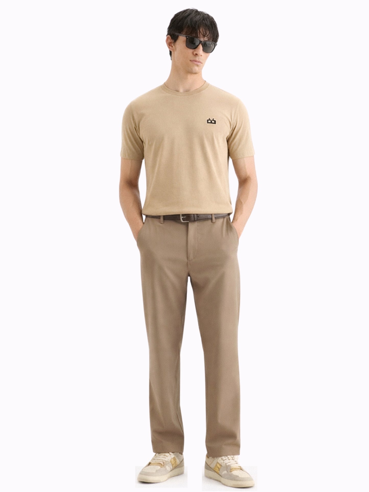 Boxy Crew Men's 100% Cotton Regular Fit Solid Round Neck T-Shirt | Double Bio-Washed | Half Sleeve Casual Plain Tee | 180 GSM Breathable Soft Touch Everyday Wear | Beige | Made in India – product image 4