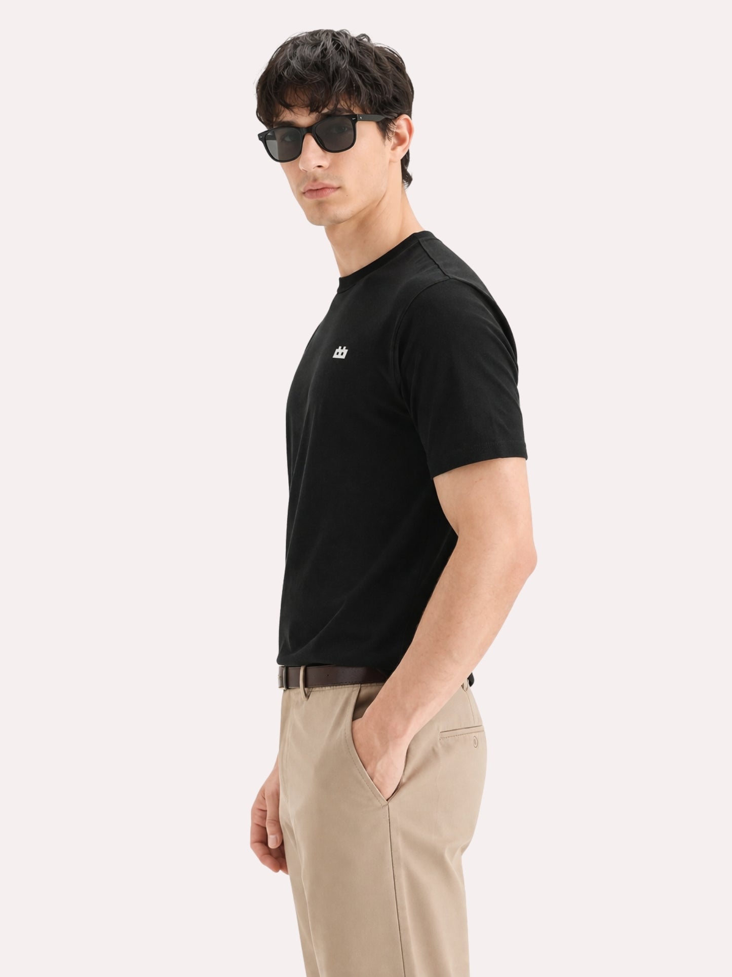 Boxy Crew Men's 100% Cotton Regular Fit Solid Round Neck T-Shirt | Double Bio-Washed | Half Sleeve Casual Plain Tee | 180 GSM Breathable Soft Touch Everyday Wear | Black | Made in India – product image 2