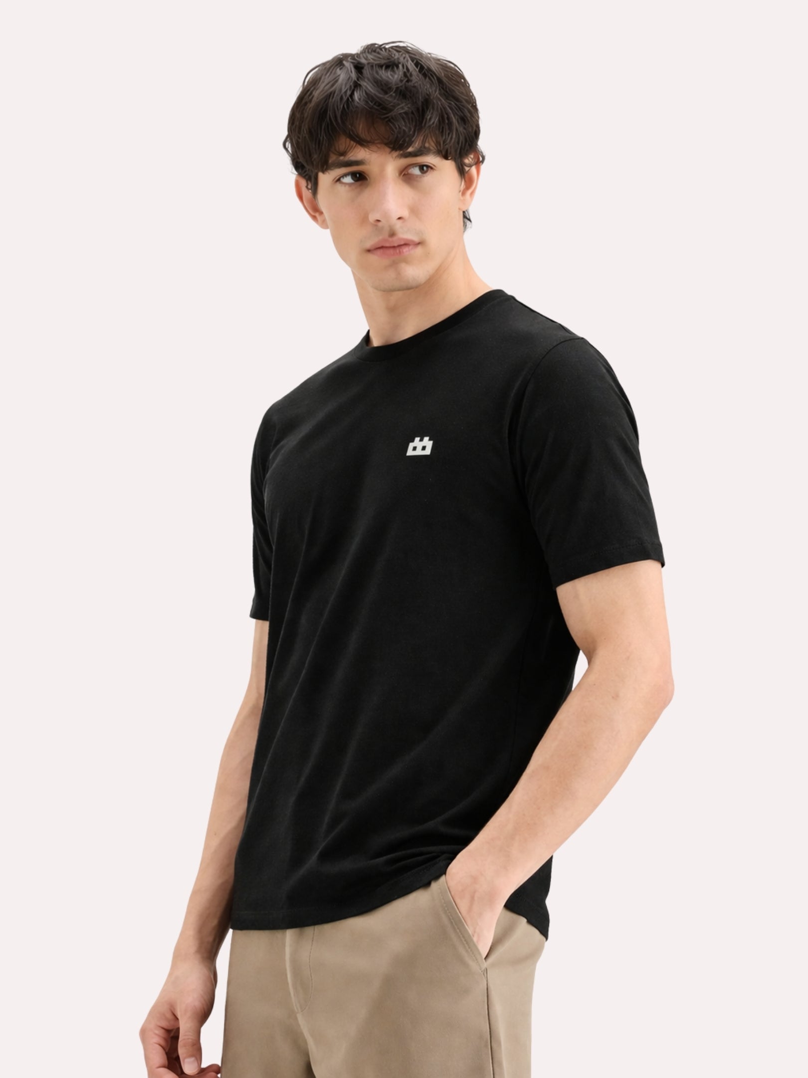 Boxy Crew Men's 100% Cotton Regular Fit Solid Round Neck T-Shirt | Double Bio-Washed | Half Sleeve Casual Plain Tee | 180 GSM Breathable Soft Touch Everyday Wear | Black | Made in India – product image 4