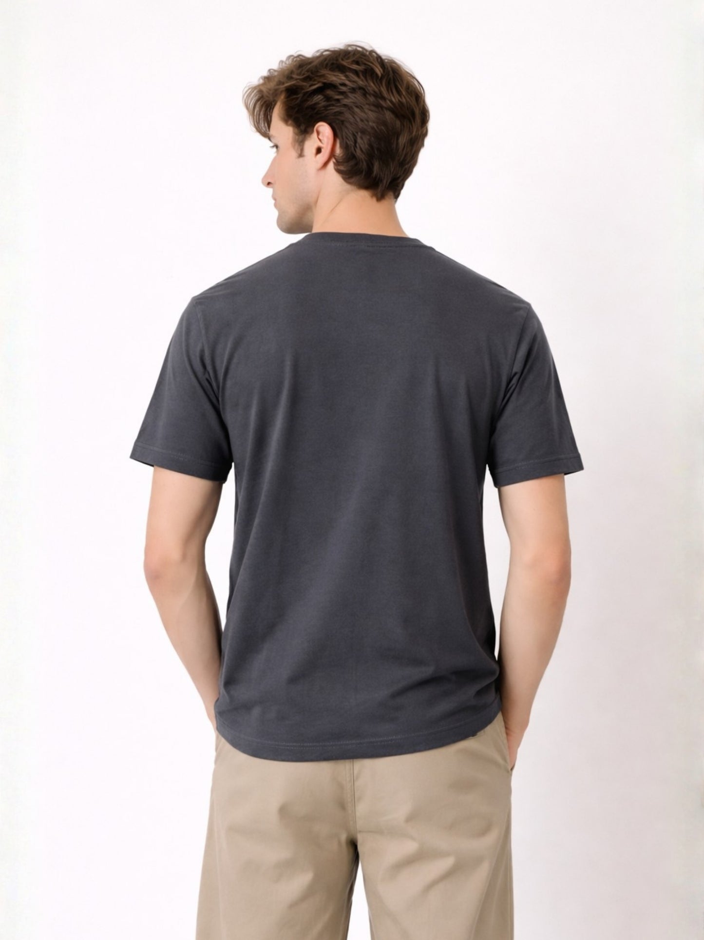 Boxy Crew Men's 100% Cotton Regular Fit Solid Round Neck T-Shirt | Double Bio-Washed | Half Sleeve Casual Plain Tee | 180 GSM Breathable Soft Touch Everyday Wear | Charcoal Grey | Made in India – product image 1