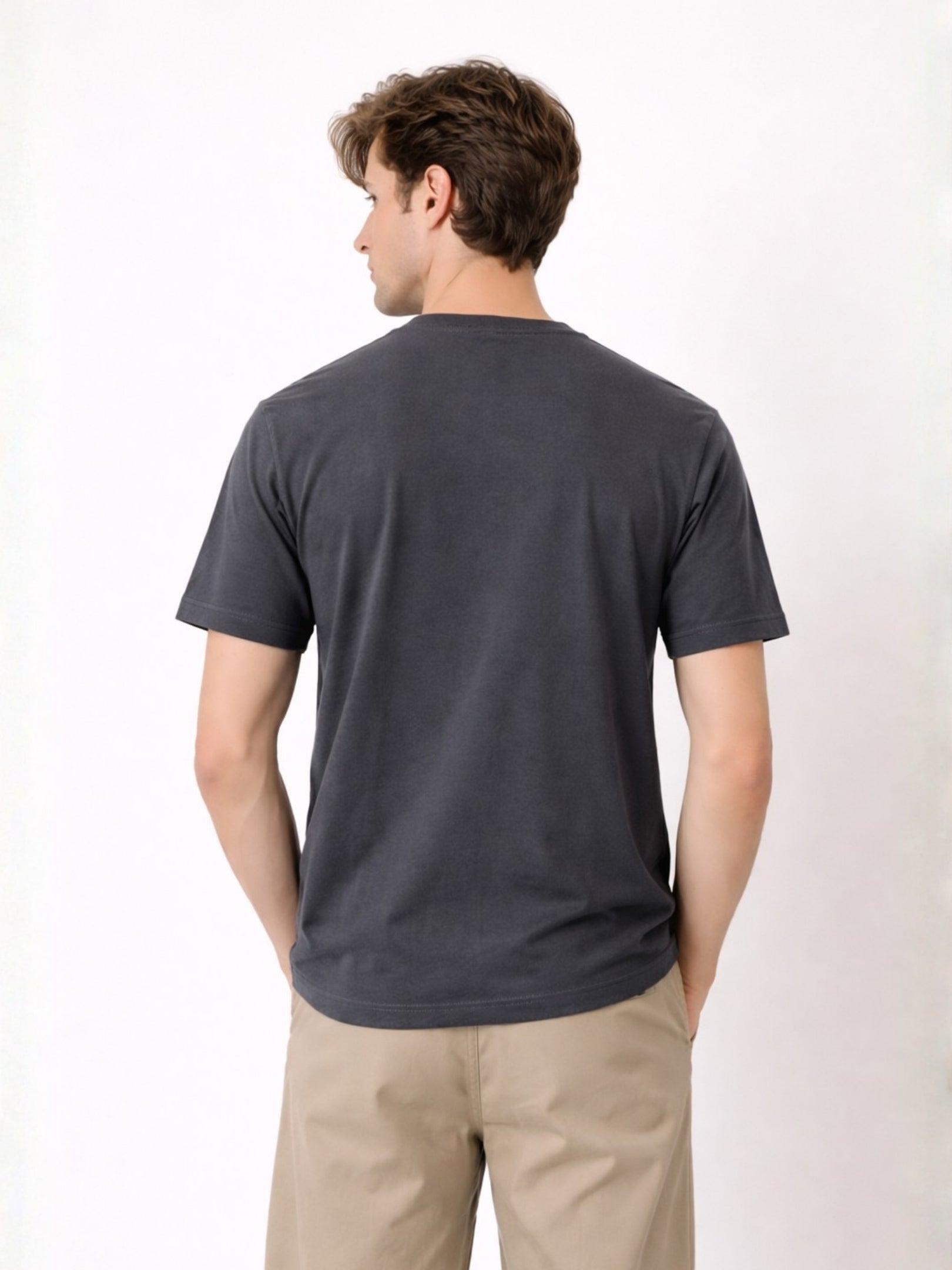 Boxy Crew Men's 100% Cotton Regular Fit Solid Round Neck T-Shirt | Double Bio-Washed | Half Sleeve Casual Plain Tee | 180 GSM Breathable Soft Touch Everyday Wear | Charcoal Grey | Made in India – product image 1