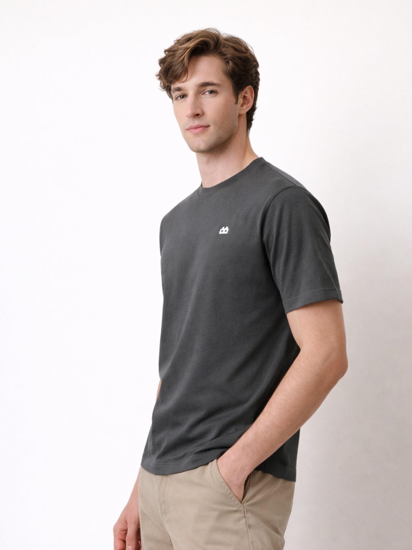 Boxy Crew Men's 100% Cotton Regular Fit Solid Round Neck T-Shirt | Double Bio-Washed | Half Sleeve Casual Plain Tee | 180 GSM Breathable Soft Touch Everyday Wear | Charcoal Grey | Made in India – product image 3