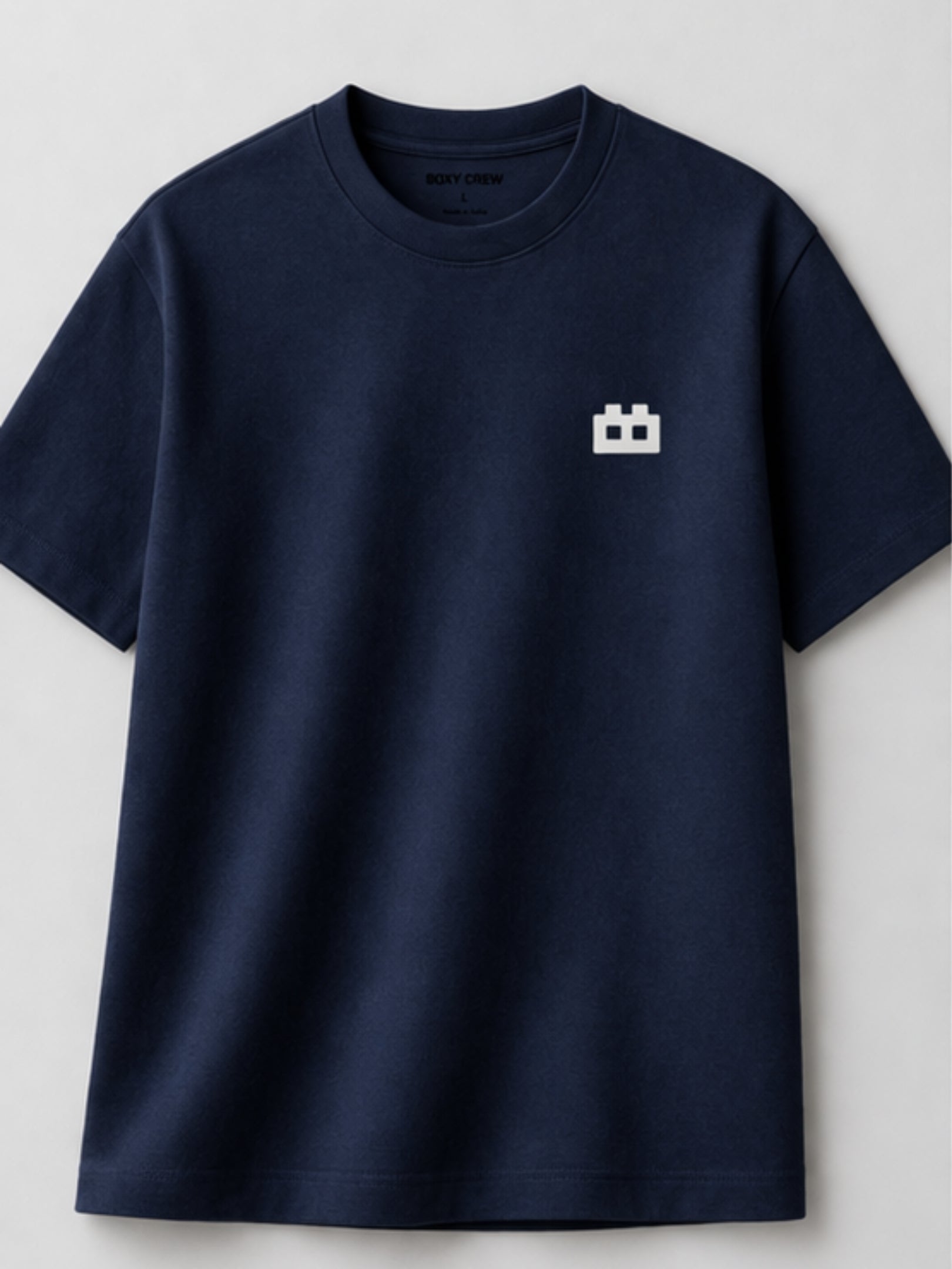 Boxy Crew Men's 100% Cotton Regular Fit Solid Round Neck T-Shirt | Double Bio-Washed | Half Sleeve Casual Plain Tee | 180 GSM Breathable Soft Touch Everyday Wear | Navy Blue | Made in India – product image 4
