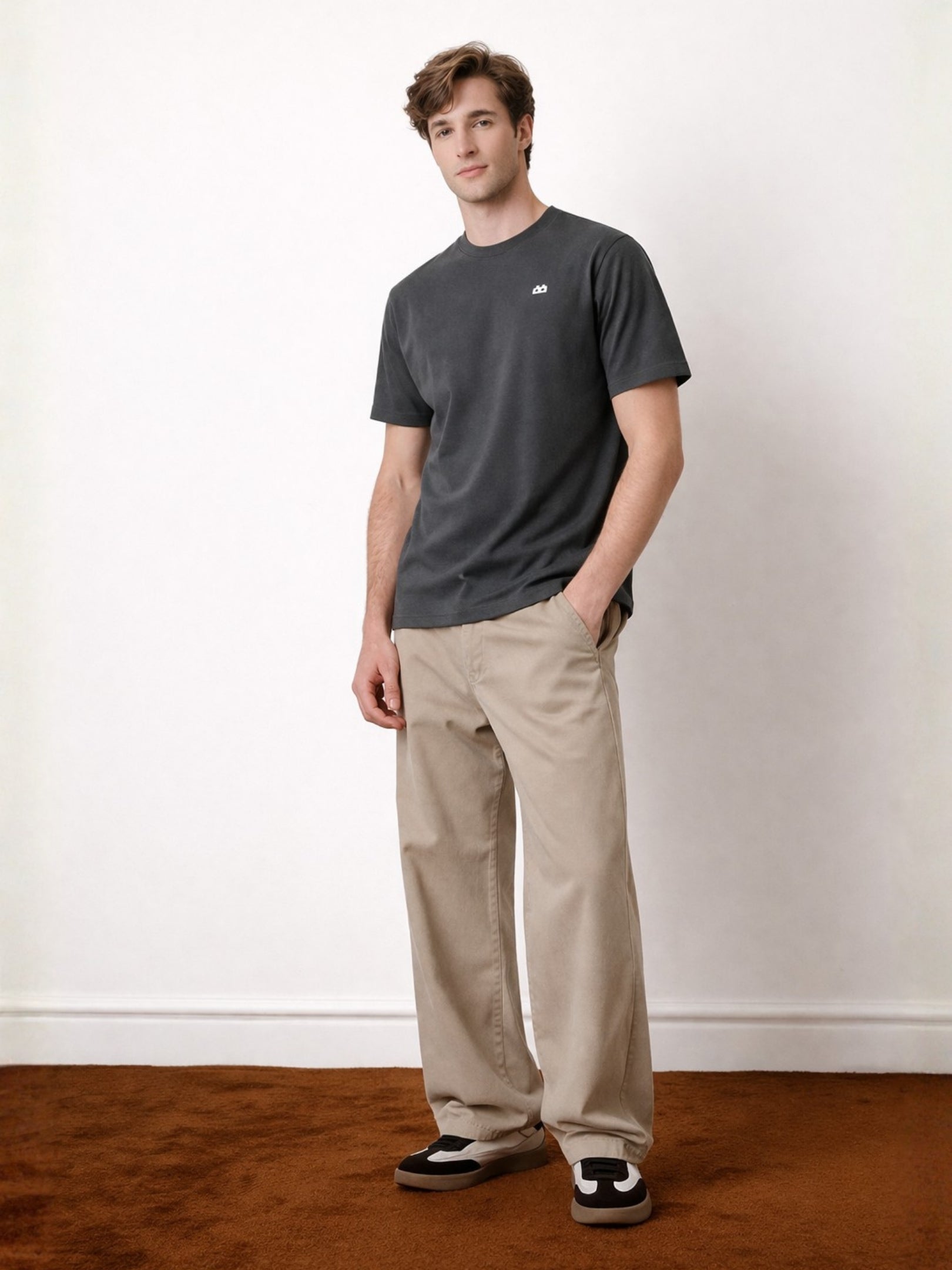 Boxy Crew Men's 100% Cotton Regular Fit Solid Round Neck T-Shirt | Double Bio-Washed | Half Sleeve Casual Plain Tee | 180 GSM Breathable Soft Touch Everyday Wear | Charcoal Grey | Made in India – product image 5