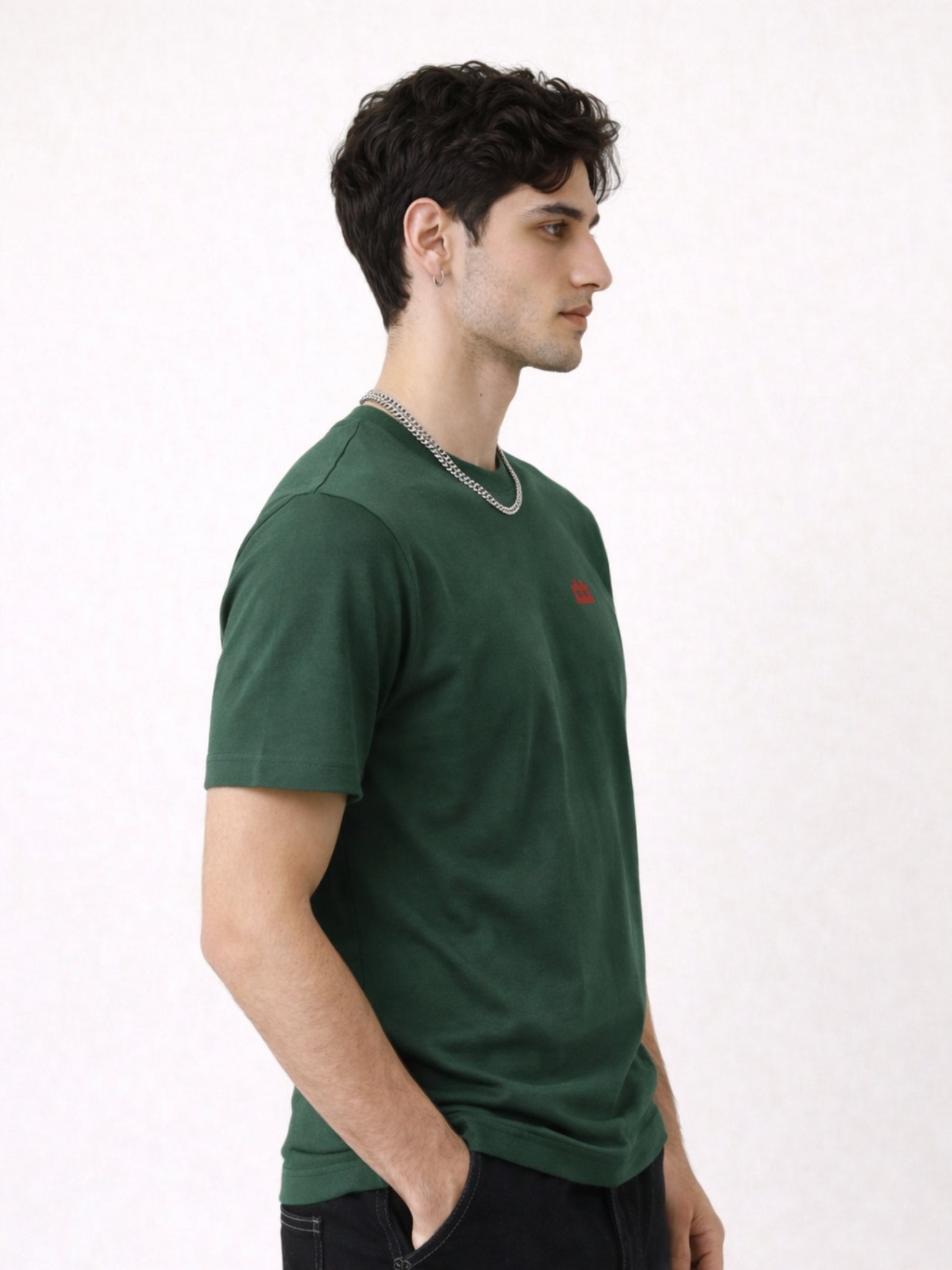 Boxy Crew Men's 100% Cotton Regular Fit Solid Round Neck T-Shirt | Double Bio-Washed | Half Sleeve Casual Plain Tee | 180 GSM Breathable Soft Touch Everyday Wear | Green | Made in India – product image 9