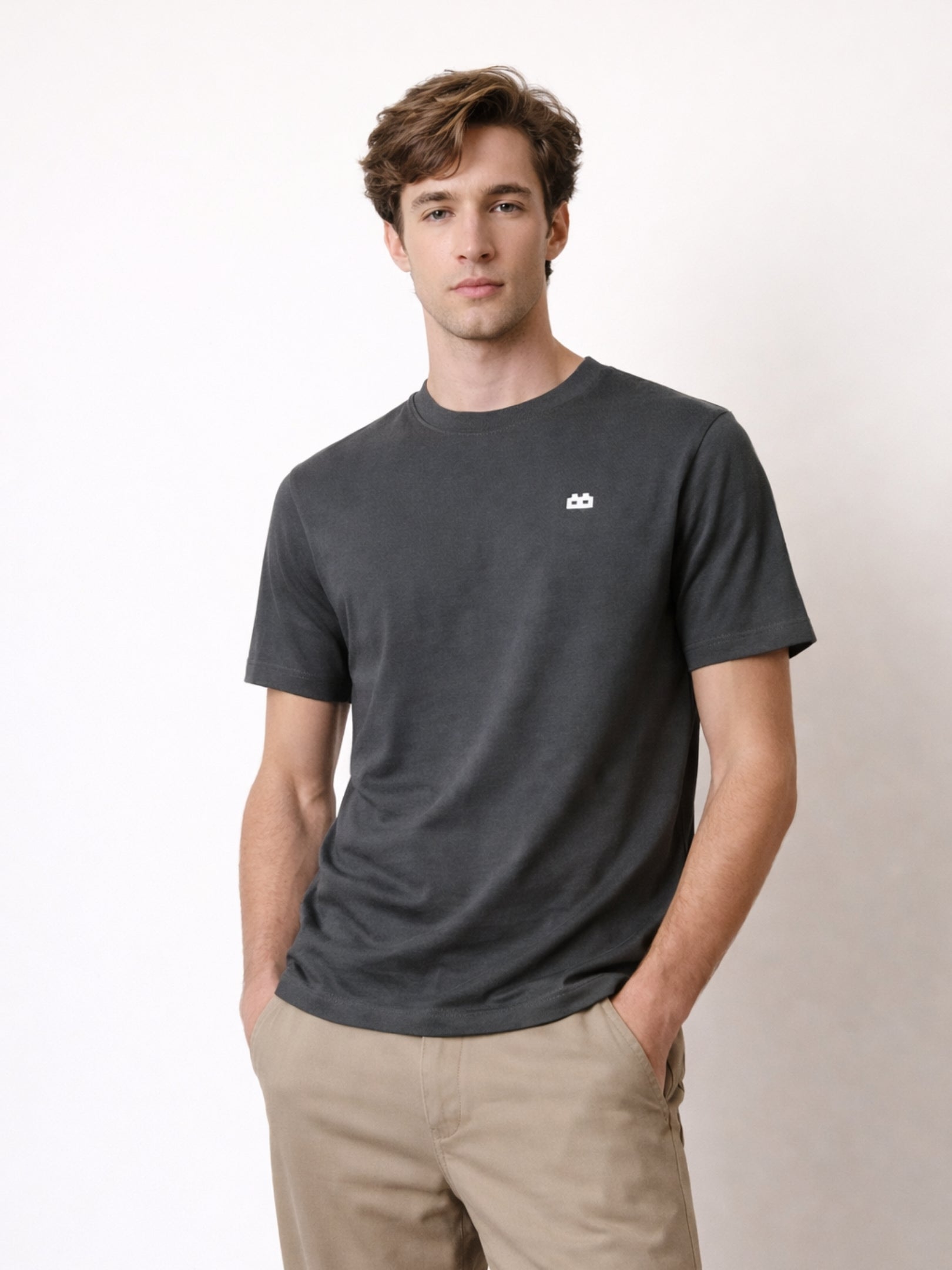 Boxy Crew Men's 100% Cotton Regular Fit Solid Round Neck T-Shirt | Double Bio-Washed | Half Sleeve Casual Plain Tee | 180 GSM Breathable Soft Touch Everyday Wear | Charcoal Grey | Made in India – product image 8