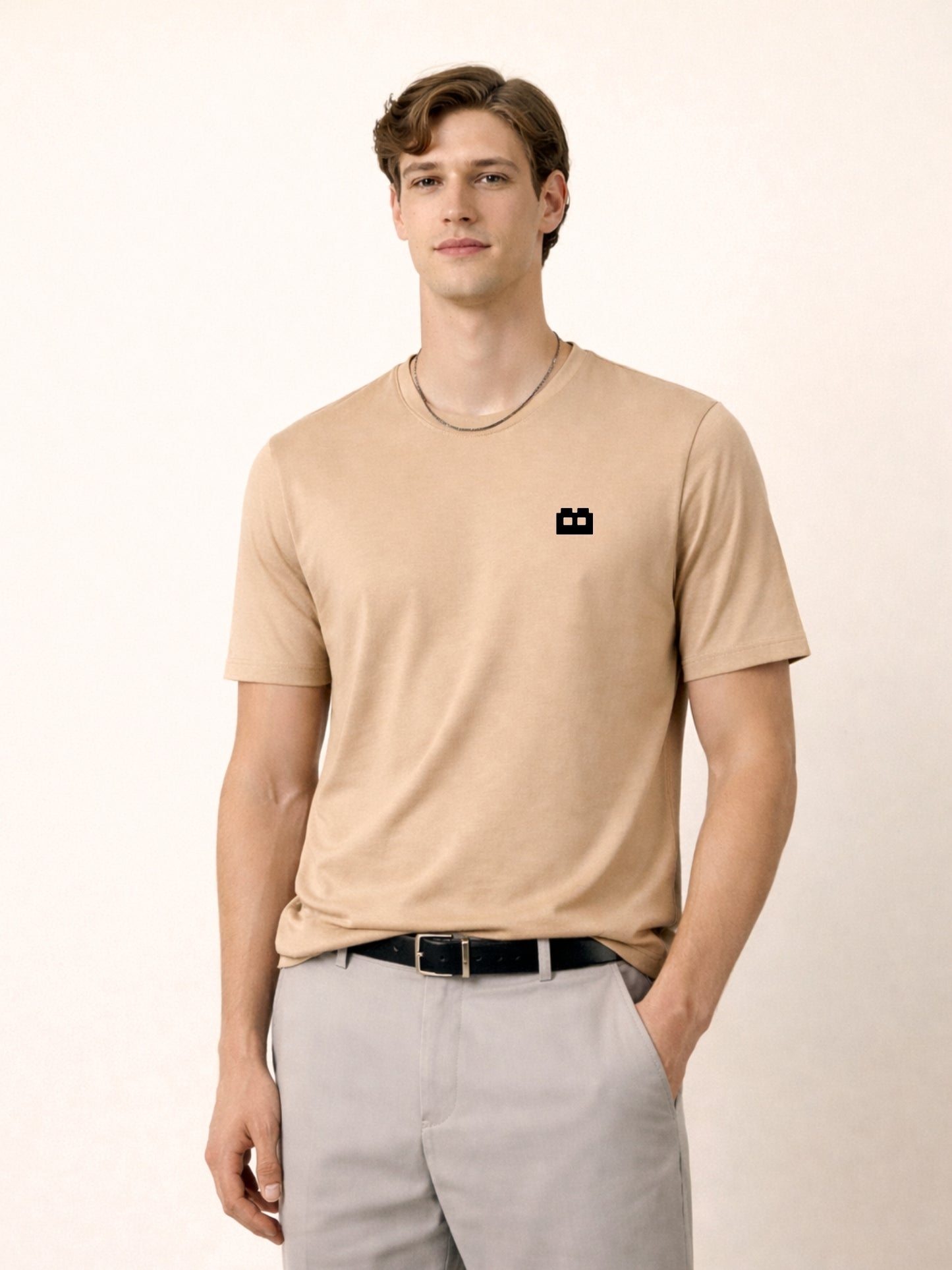 Boxy Crew Men's 100% Cotton Regular Fit Solid Round Neck T-Shirt | Double Bio-Washed | Half Sleeve Casual Plain Tee | 180 GSM Breathable Soft Touch Everyday Wear | Beige | Made in India – product image 8