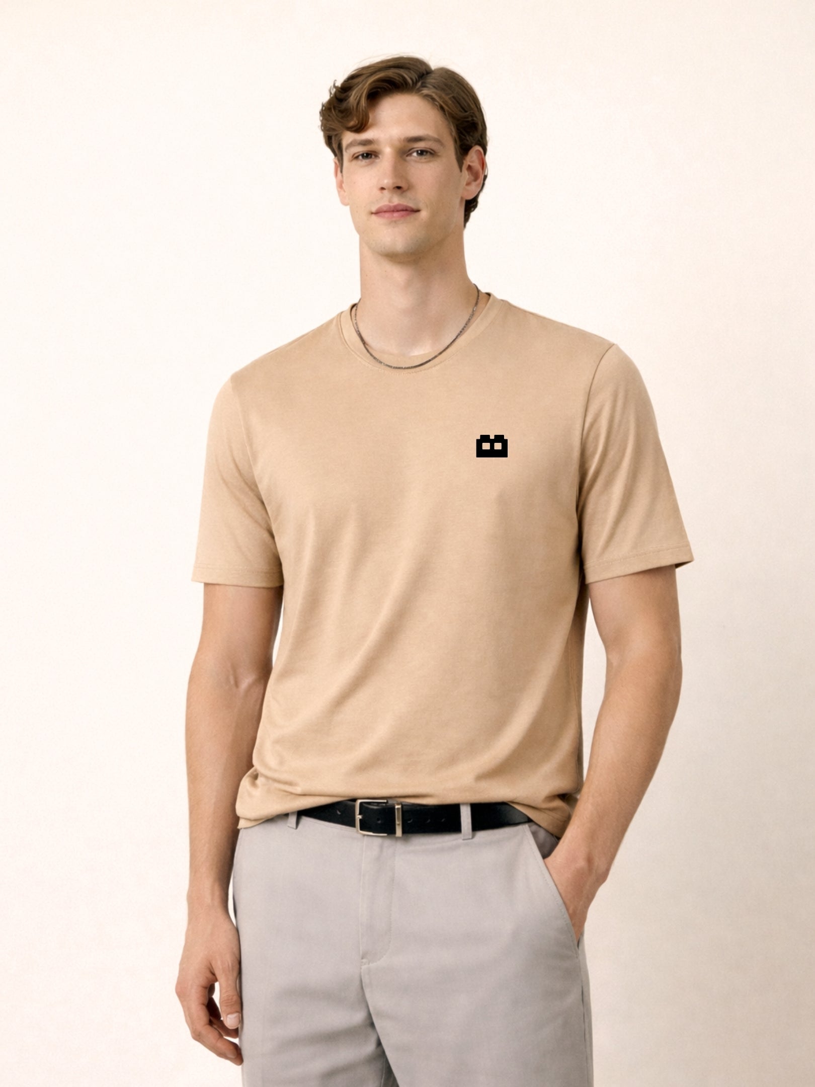 Boxy Crew Men's 100% Cotton Regular Fit Solid Round Neck T-Shirt | Double Bio-Washed | Half Sleeve Casual Plain Tee | 180 GSM Breathable Soft Touch Everyday Wear | Beige | Made in India – product image 8