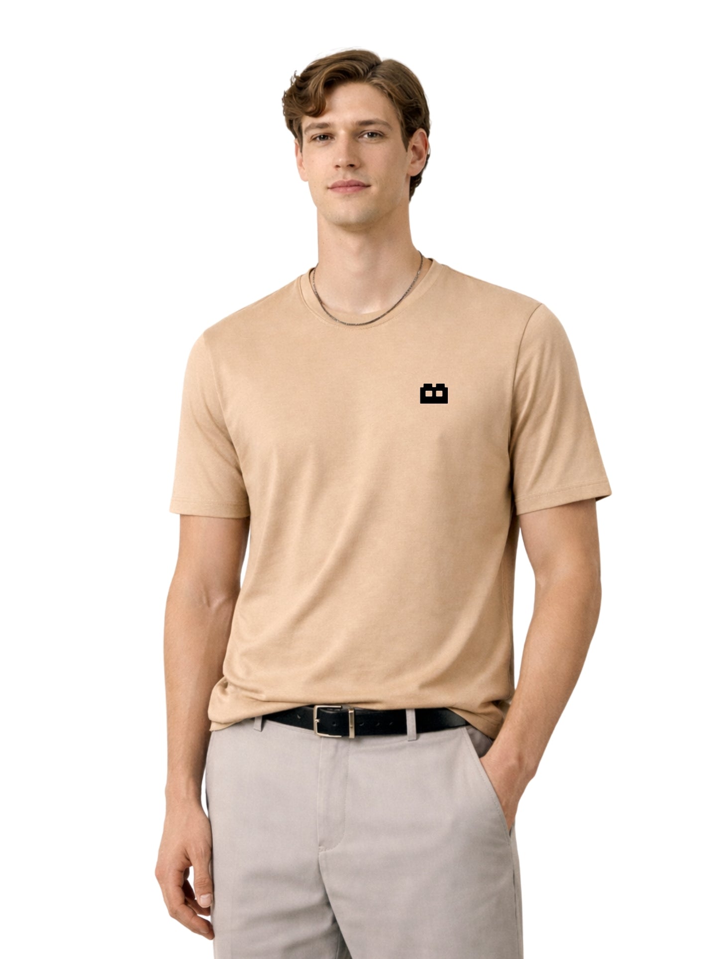 Boxy Crew Men's 100% Cotton Regular Fit Solid Round Neck T-Shirt | Double Bio-Washed | Half Sleeve Casual Plain Tee | 180 GSM Breathable Soft Touch Everyday Wear | Beige | Made in India – product image 7