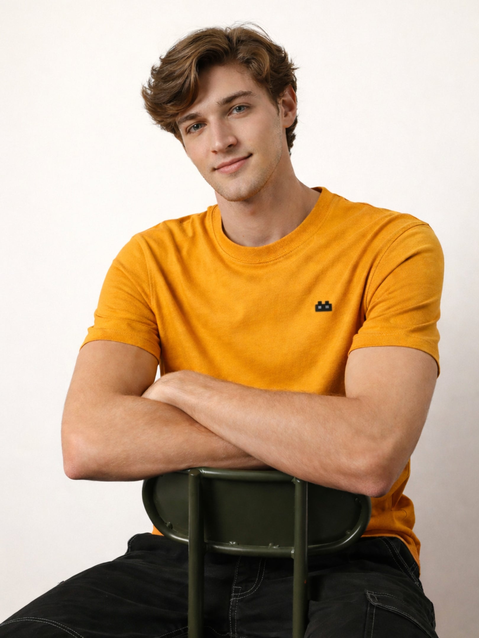 Boxy Crew Men's 100% Cotton Regular Fit Solid Round Neck T-Shirt | Double Bio-Washed | Half Sleeve Casual Plain Tee | 180 GSM Breathable Soft Touch Everyday Wear | Mustard | Made in India – product image 8