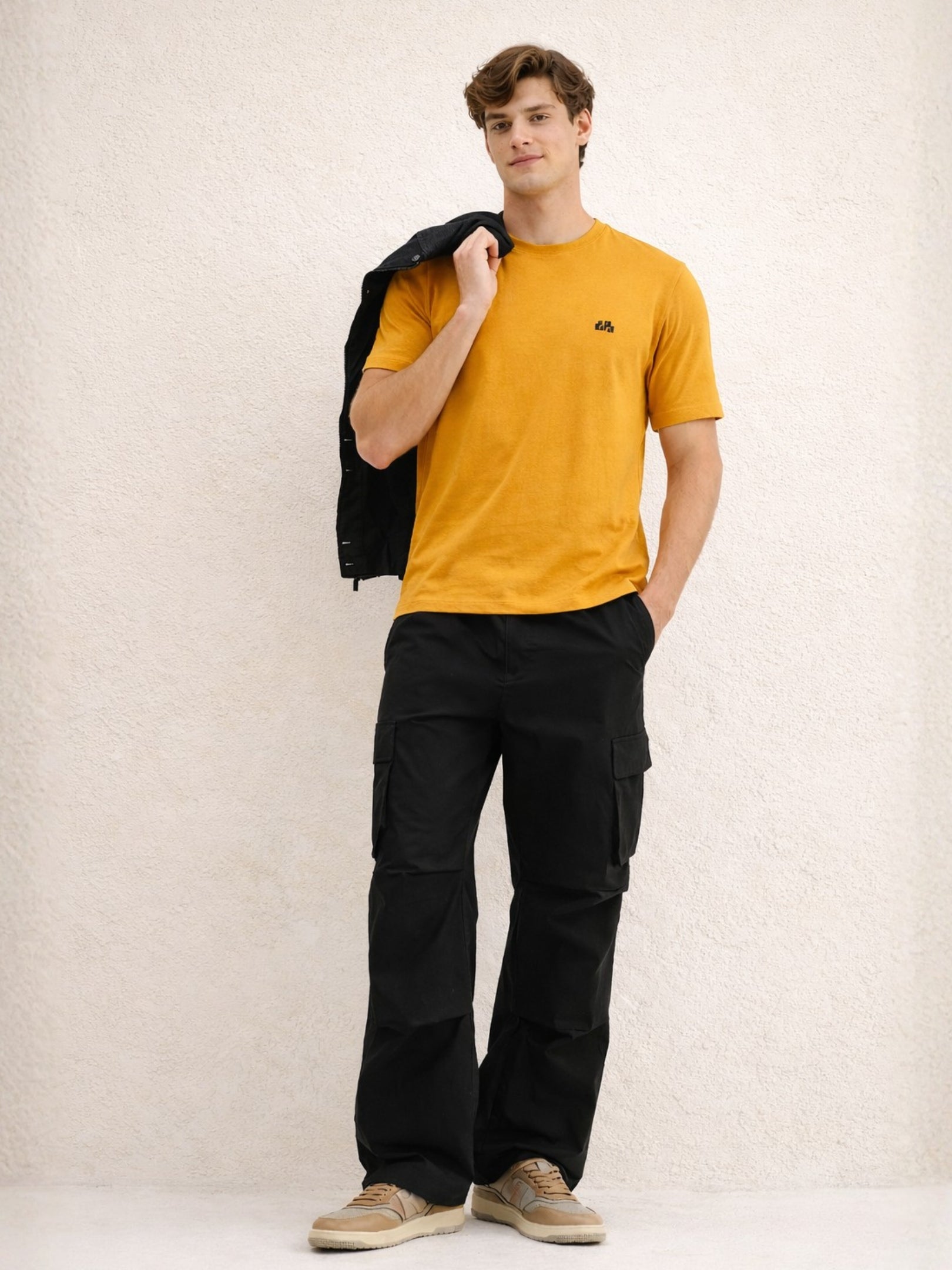Boxy Crew Men's 100% Cotton Regular Fit Solid Round Neck T-Shirt | Double Bio-Washed | Half Sleeve Casual Plain Tee | 180 GSM Breathable Soft Touch Everyday Wear | Mustard | Made in India – product image 9