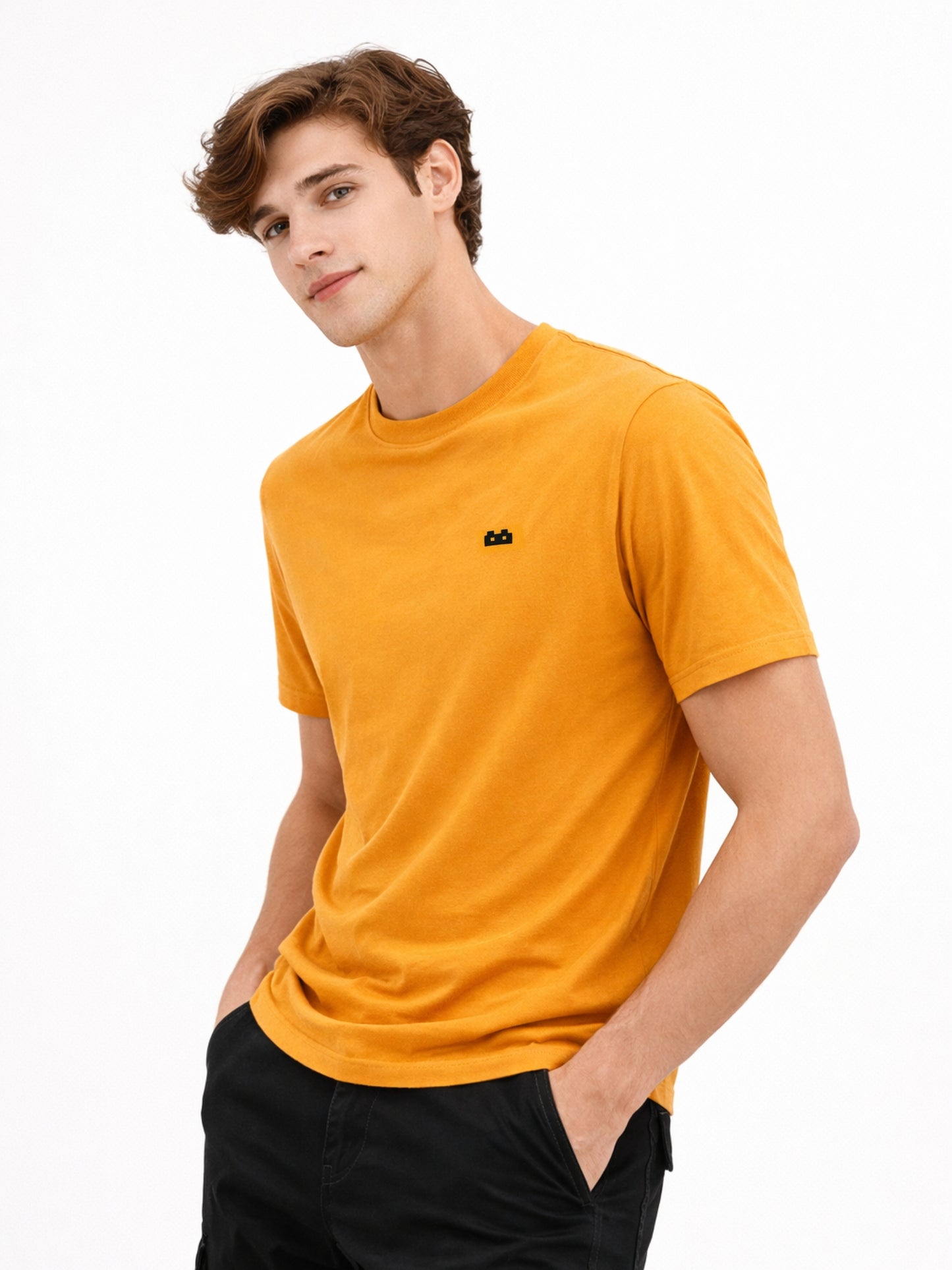Boxy Crew Men's 100% Cotton Regular Fit Solid Round Neck T-Shirt | Double Bio-Washed | Half Sleeve Casual Plain Tee | 180 GSM Breathable Soft Touch Everyday Wear | Mustard | Made in India – product image 10
