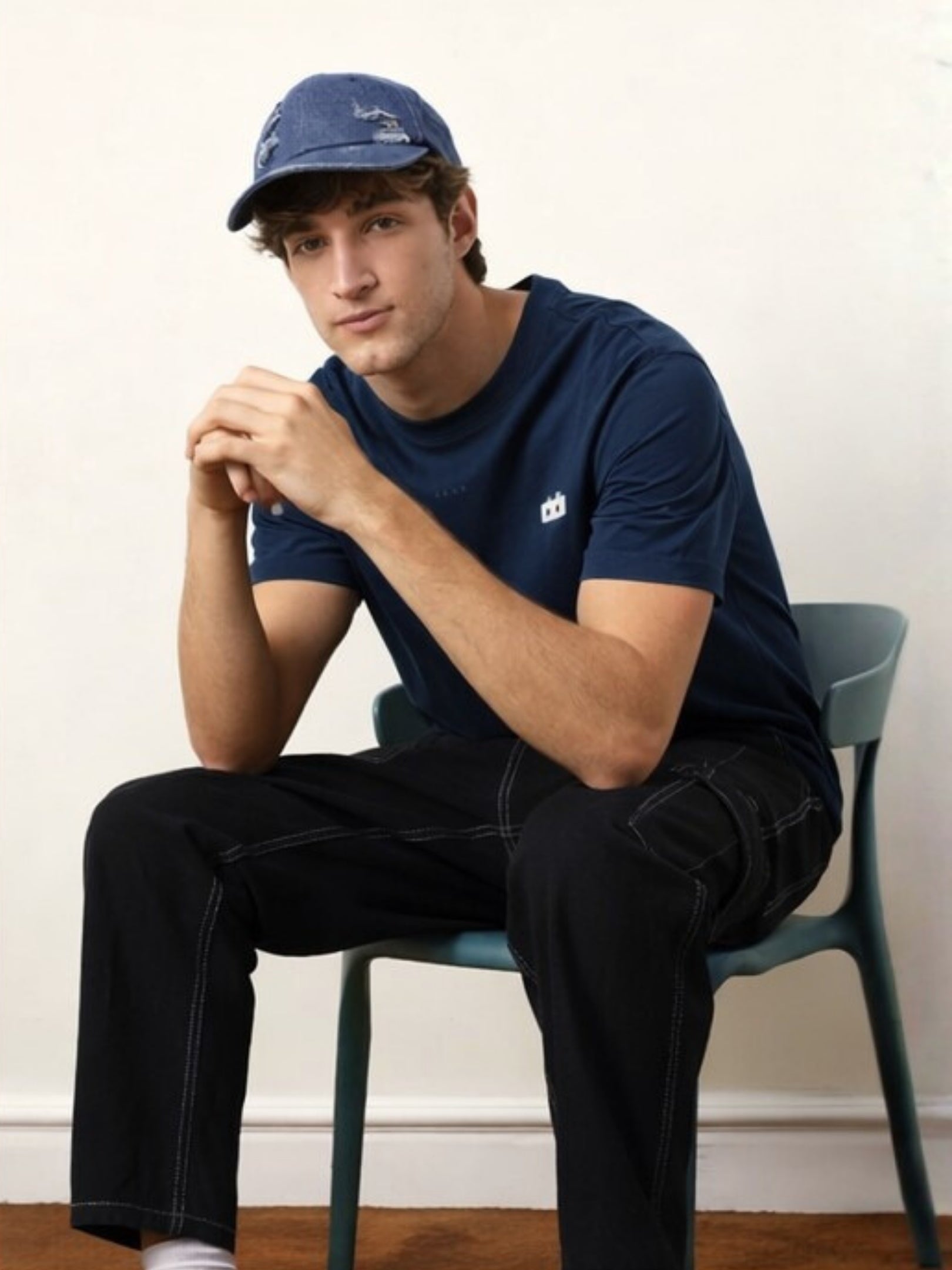 Boxy Crew Men's 100% Cotton Regular Fit Solid Round Neck T-Shirt | Double Bio-Washed | Half Sleeve Casual Plain Tee | 180 GSM Breathable Soft Touch Everyday Wear | Navy Blue | Made in India – product image 9