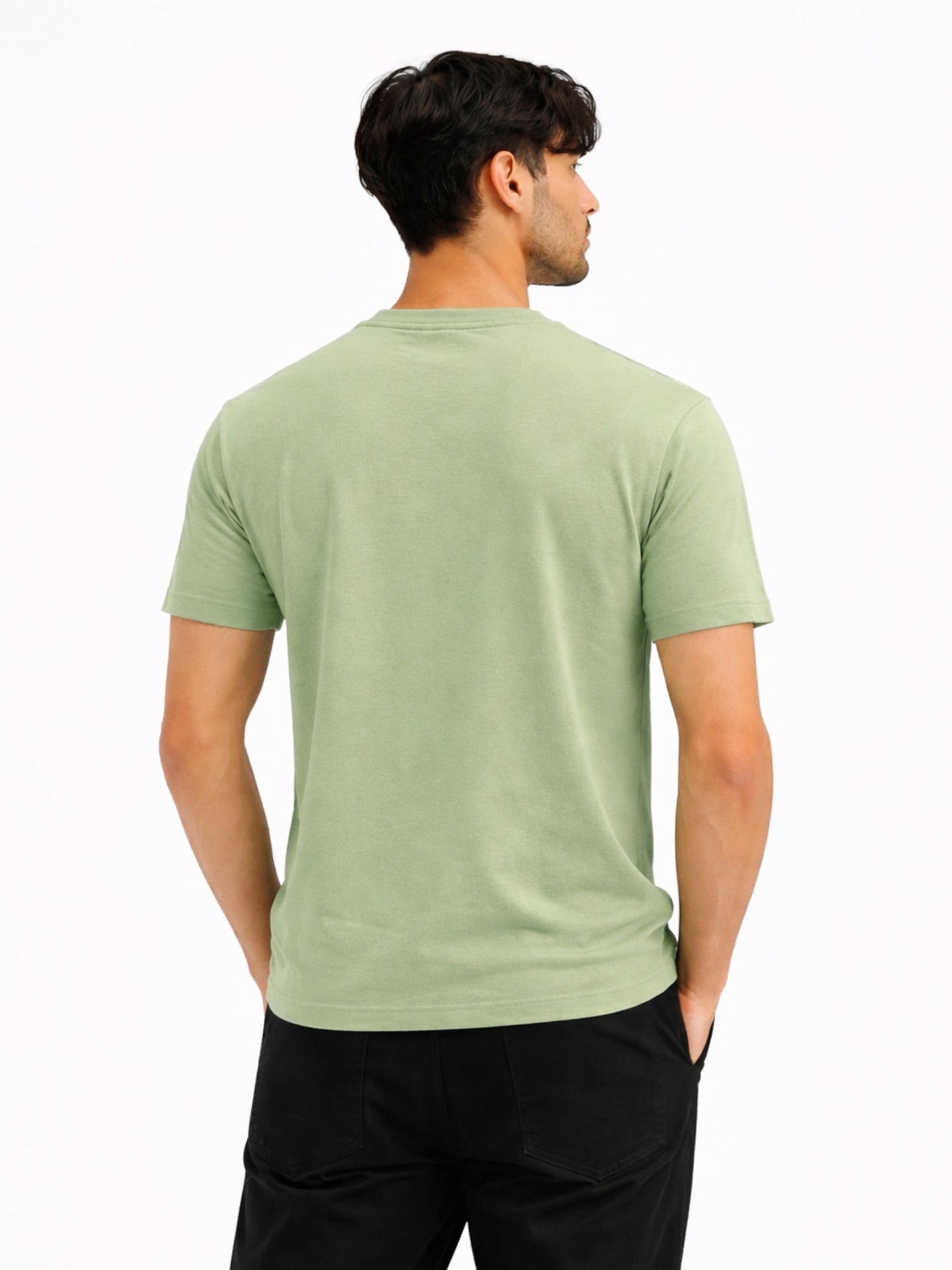 Boxy Crew Men's 100% Cotton Regular Fit Solid Round Neck T-Shirt | Double Bio-Washed | Half Sleeve Casual Plain Tee | 180 GSM Breathable Soft Touch Everyday Wear | Pista Green | Made in India – product image 8