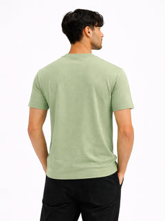 Boxy Crew Men's 100% Cotton Regular Fit Solid Round Neck T-Shirt | Double Bio-Washed | Half Sleeve Casual Plain Tee | 180 GSM Breathable Soft Touch Everyday Wear | Pista Green | Made in India – product image 8