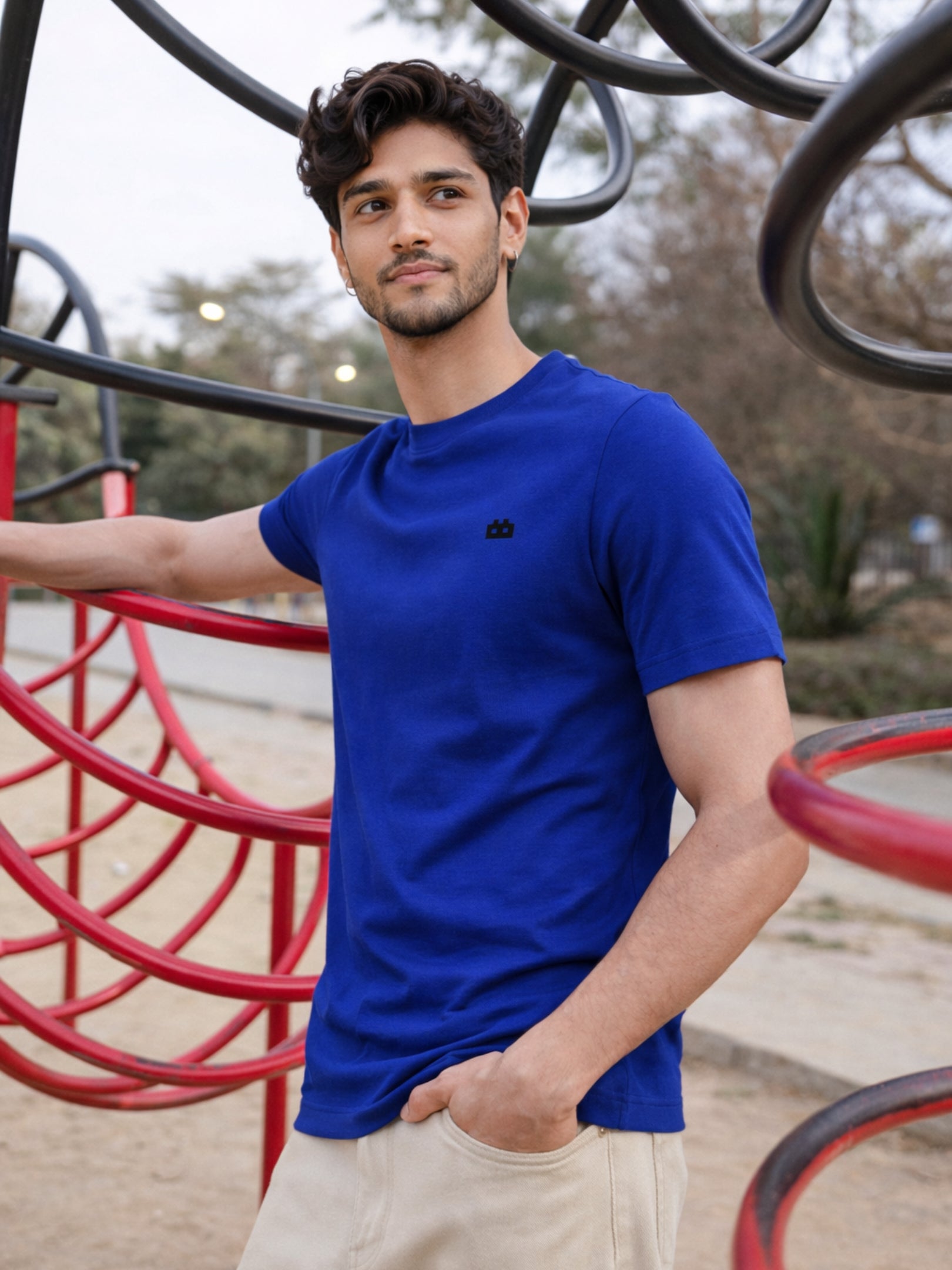 Boxy Crew Men's 100% Cotton Regular Fit Solid Round Neck T-Shirt | Double Bio-Washed | Half Sleeve Casual Plain Tee | 180 GSM Breathable Soft Touch Everyday Wear | Royal Blue | Made in India – product image 8