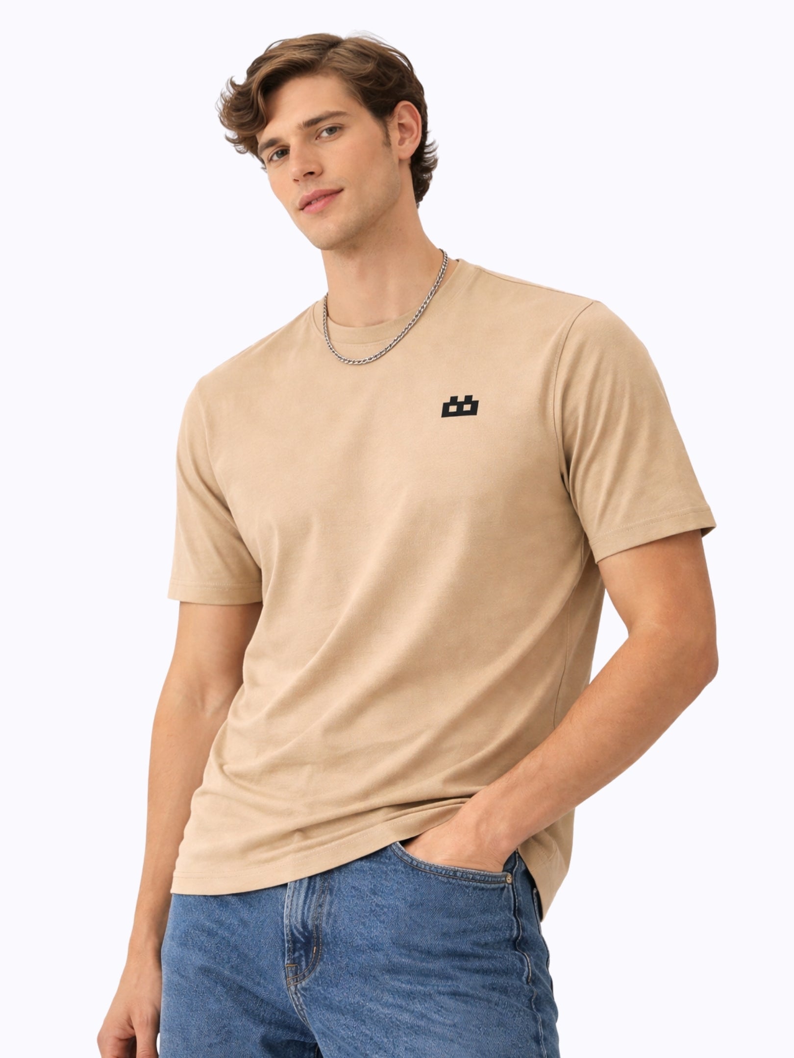 Boxy Crew Men's 100% Cotton Regular Fit Solid Round Neck T-Shirt | Double Bio-Washed | Half Sleeve Casual Plain Tee | 180 GSM Breathable Soft Touch Everyday Wear | Beige | Made in India – product image 9